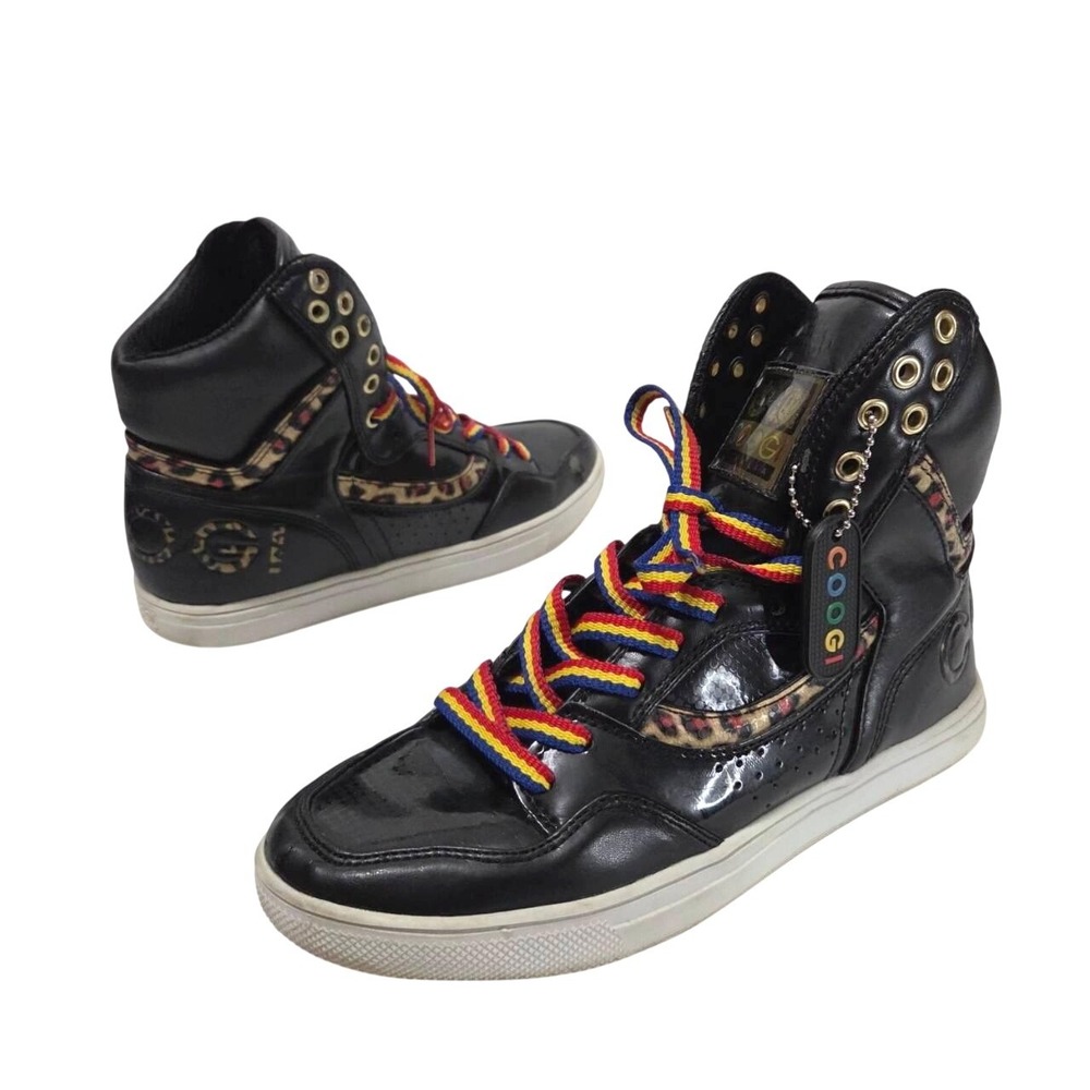 Coogi Leopard Print High Top Sneakers Womens 7.5 Black CW1244 PU Upper Y2K‎ Pop